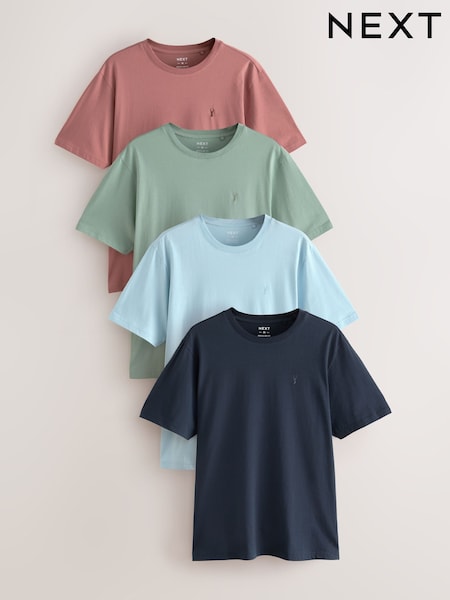 Navy/Blue/Pink/Green Regular Fit 100% Cotton T-Shirts 4 Pack (AJ5065) | R$ 365