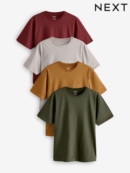 Khaki Green/Putty/Brown/Yellow Regular Fit 100% Cotton T-Shirts 4 Pack (AJ5067) | CA$84