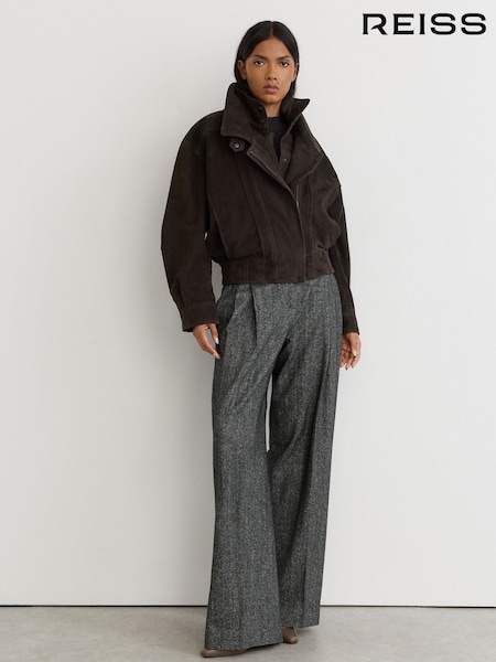 Coffee Brown - Reiss Noa Suede Double-layer Relaxed-fit Jacket