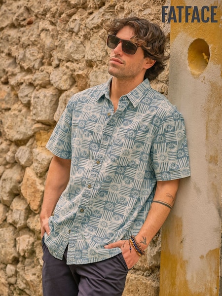 FatFace Blue Short Sleeve Sun Print 100% Cotton Shirt (AJ5129) | €66