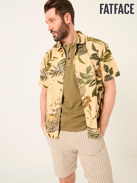 FatFace Yellow Short Sleeve Relaxed Fit Leaf Print Shirt (AJ5133) | €63