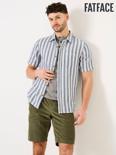 FatFace Hyde Blue Short Sleeve Stripe 100% Cotton Shirt (AJ5138) | €63