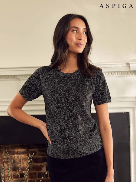 Aspiga Metallic Knit Short Black T-Shirt (AJ5143) | 148 QAR