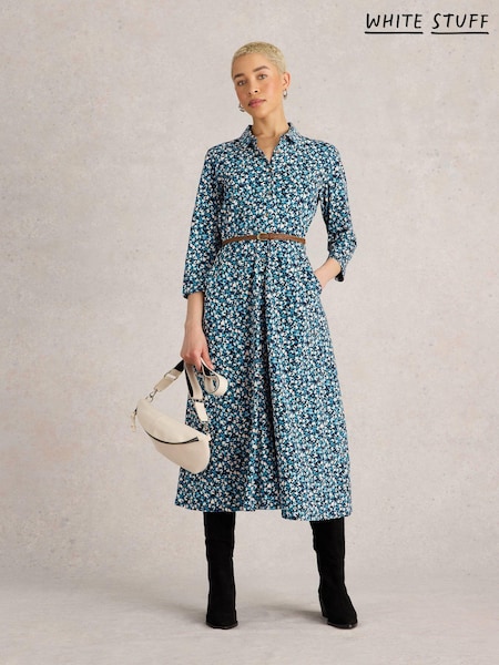White Stuff Blue Rua Jersey Shirt Dress (AJ5236) | R$ 640
