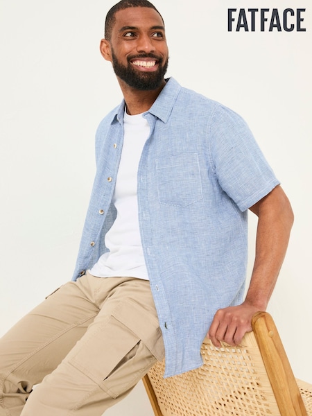 FatFace Blue Short Sleeve Micro Linen Check 100% Linen Shirt (AJ5248) | R$ 515