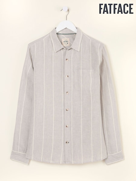 FatFace Grey Long Sleeve Linen Stripe 100% Linen Shirt (AJ5249) | R$ 575