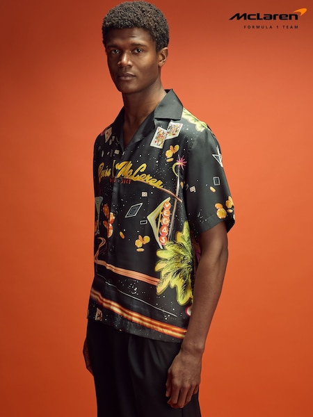 Reiss x McLaren F1 Team Black Multi McLaren F1 Las Vegas Exclusive Cuban-Collar Shirt (AJ5260) | €165