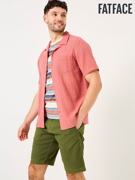 FatFace Bugle Terracotta Short Sleeve Self Stripe Linen Cotton Shirt (AJ5290) | €60