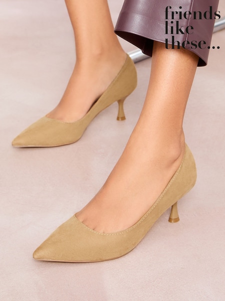 Friends Like These Camel Standard Fit Standard Fit Comfort Pointed Toe Kitten Heel Courts (AJ5454) | €49