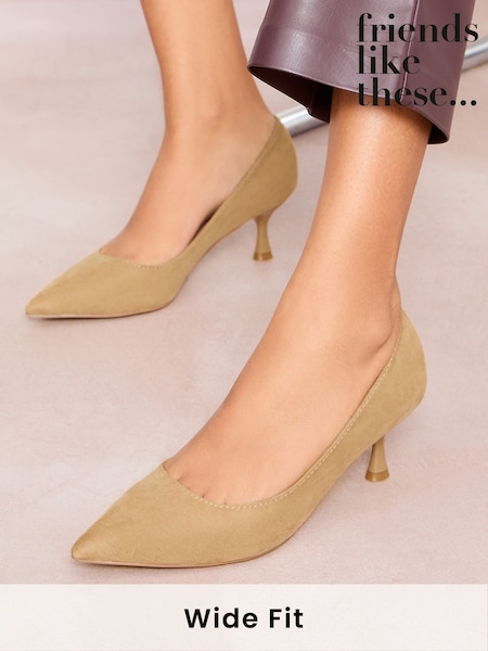 Friends Like These Camel Wide Fit Standard Fit Comfort Pointed Toe Kitten Heel Courts (AJ5455) | €49