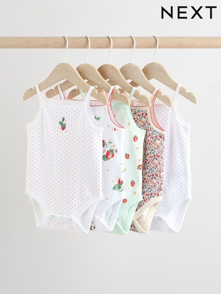 White Strawberry Baby Strappy Vest Bodysuits 5 Pack (AJ5498) | €22 - €25