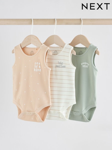 Neutral Brown/ Mint Green Slogan - Baby Vest Bodysuits 3 Pack (AJ5591) | 14 € - 17 €