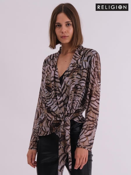 Religion Natural Infinity Wrap Top With Tie Front in Hand-Painted Prints (AJ5593) | 3,605 UAH