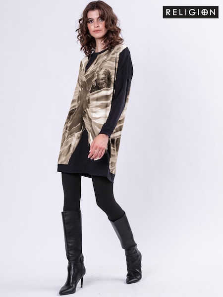 Religion Charm Tunic Dress In Soft 100% Cotton With Floral Placement Print (AJ5597) | 271 LEI