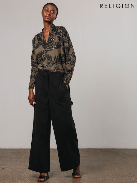 Religion Batwing Sleeve V-Neck Blouse With Leaf Motif and Beaded Embroidery (AJ5615) | 217 LEI