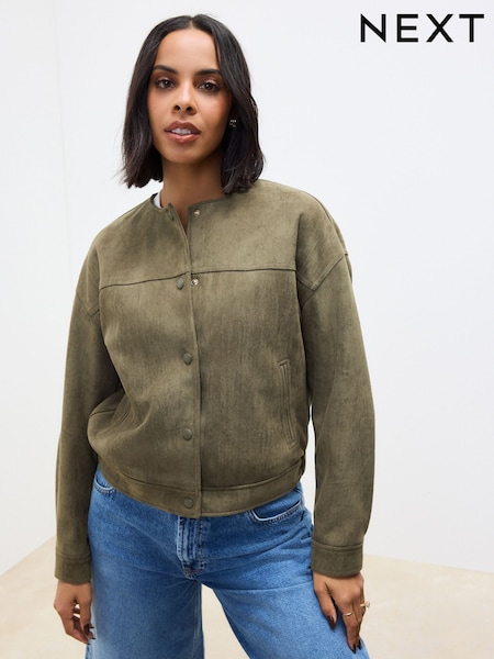 Khaki Green Suedette Bomber Jacket (AJ5736) | $91