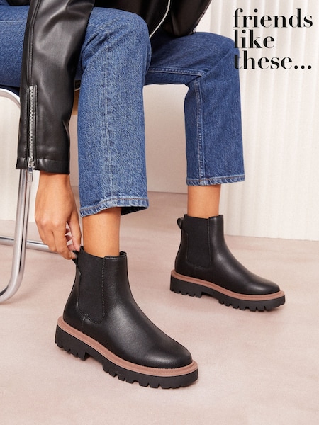 Friends Like These Contrast Faux Leather Chunky Flat Chelsea Boots (AJ5859) | 2 103 грн