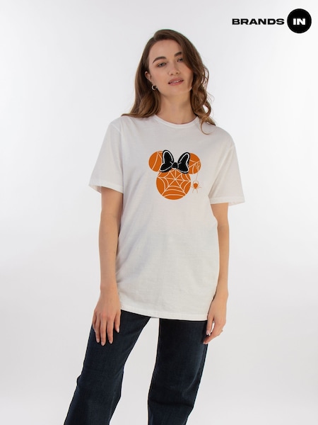 Brands In White Boyfriend Women Disney Minnie Mouse Halloween Cobweb 100% Cotton T-Shirt (AJ5889) | €37