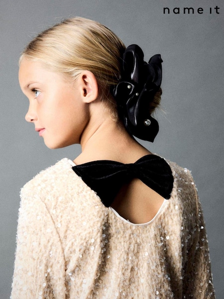 Name It White Long Sleeve Sequin Bow Back Dress (AJ5896) | €39
