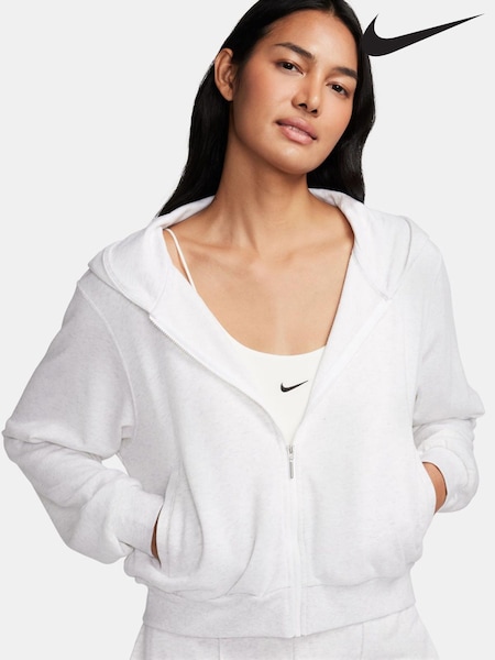 Nike Birch Heather White Sportswear Chill Terry Loose Full-Zip French Terry Hoodie (AJ6050) | €83