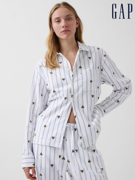 White & Blue Brannan Bear Stripe - Gap Softest Flannel Pyjamas Top