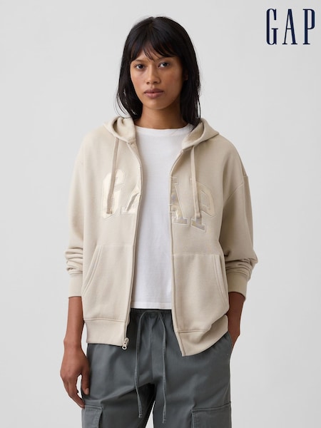 Cream/Gold - Gap Relaxed Logo Zip-up Hoodie