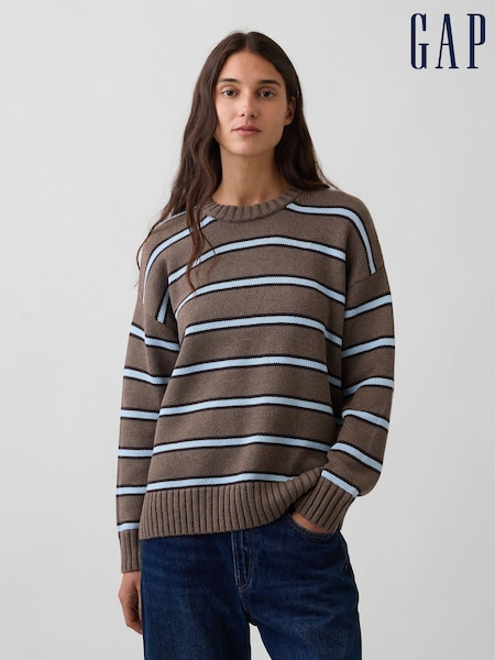 Rayas marrones/azules - Suéter de cuello redondo extragrande de Gap