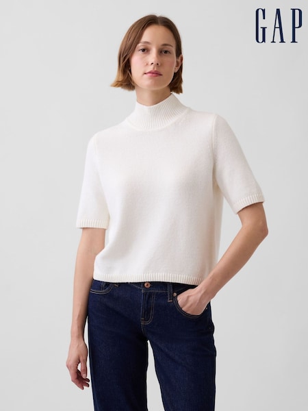 Cream - Gap Cashsoft Mock Neck Elbow-sleeve Jumper