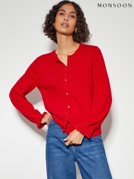 Monsoon Red Cora Frill Crew Neck Cardigan (AJ6291) | AED343