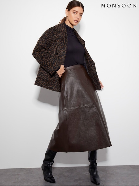Monsoon Brown Pippa Faux Leather Midi Skirt (AJ6292) | 238 QAR