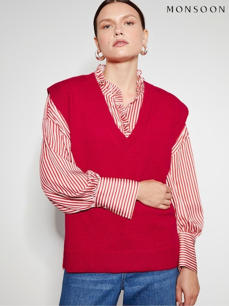Roșu - Pulover Monsoon Zuri cu detaliu cu fermoar din tricot (AJ6294) | 229 LEI