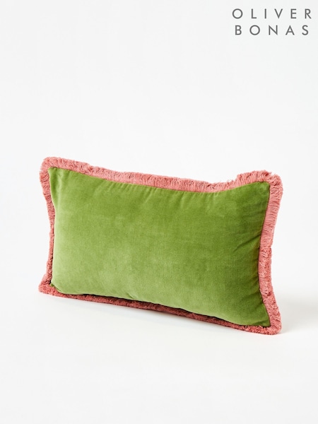 Oliver Bonas Green Issey Velvet Fringed Rectangular 100% Cotton Cushion Cover (AJ6298) | €37