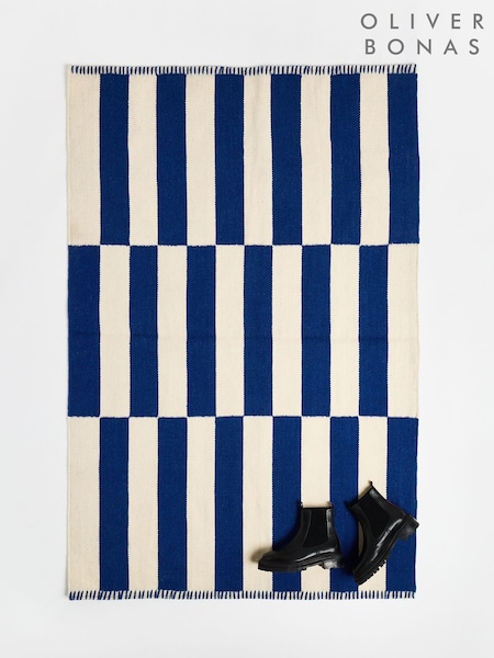 Oliver Bonas Blue Simeon Stripe Wool Rug (AJ6308) | €204