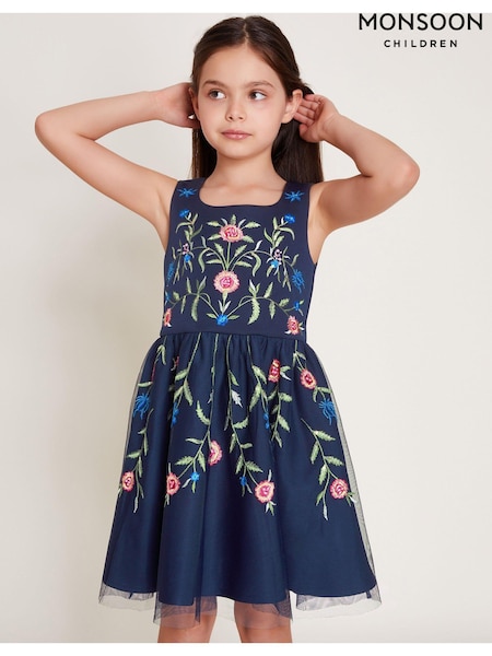 Monsoon Blue Floral Embroidered Scuba Dress (AJ6338) | €51 - €60