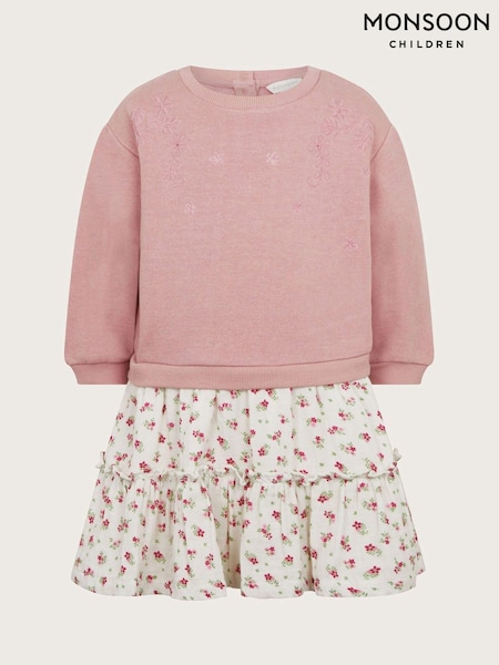 Monsoon Pink Baby 2-in-1 Ditsy Sweater Dress (AJ6342) | €20 - €21
