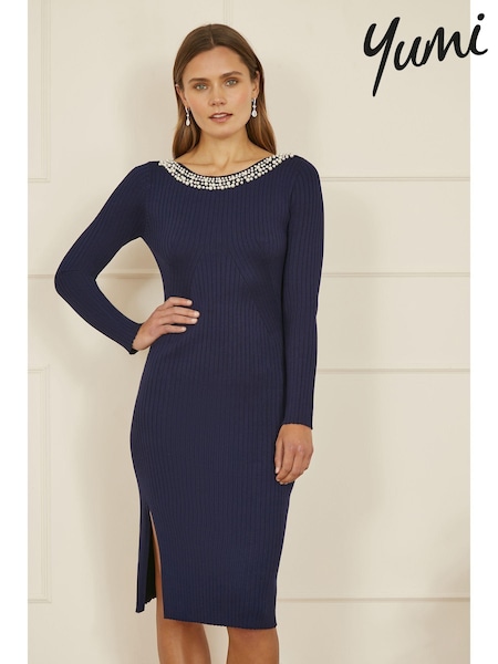 Yumi Pearl Neckline Fitted Midi Knitted Dress (AJ6373) | €40