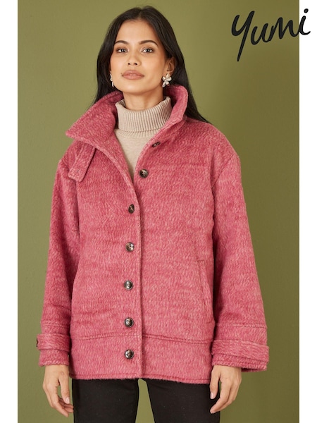 Yumi Pink Oversize Fit Button Up Jacket With High Collar (AJ6375) | €57