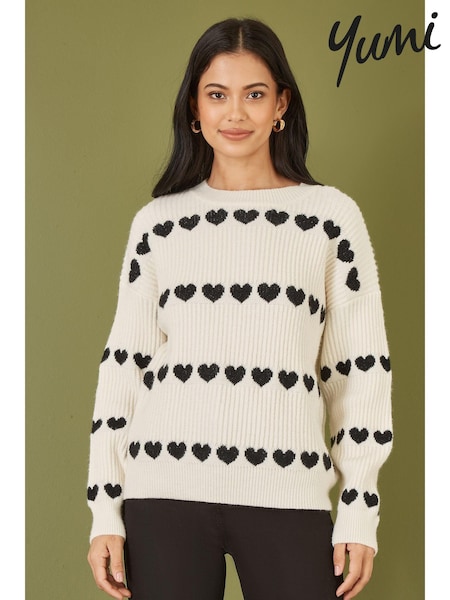 Yumi Cream Knitted Jumper With Heart Stripes (AJ6376) | 3,004 UAH