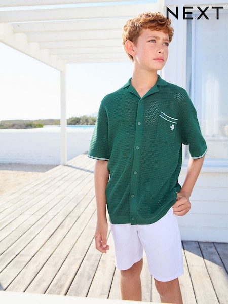 Dark Green Button Through Knitted Short Sleeve Polo Shirt (3-16yrs) (AJ6403) | €23 - €30