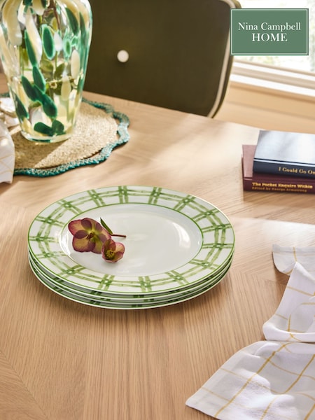 Nina Campbell Set of 4 Green/White Bamboo Dinner Plates (AJ6455) | €47