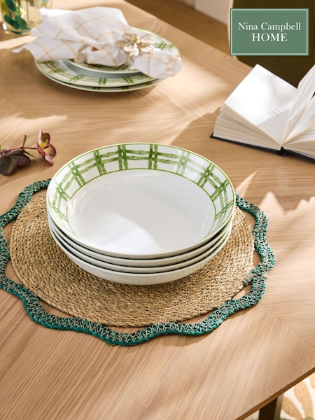 Nina Campbell Set of 4 Green/White Bamboo Pasta Bowls (AJ6457) | €47