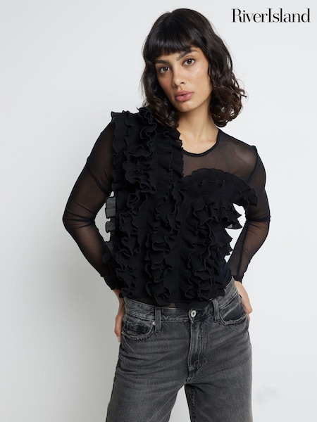 River Island Black Frill Long Sleeve Bodies (AJ6497) | €33