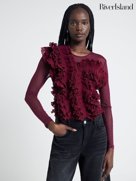 River Island Burgundy Frill Long Sleeve Bodies (AJ6505) | €25