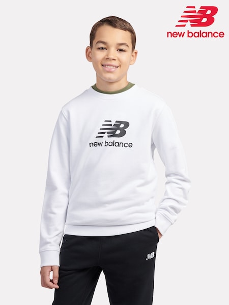 New Balance White Boys Stacked Logo Sweatshirt (AJ6522) | €53 - €64