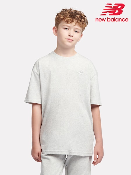 New Balance Grey Kids Jersey Small Logo 100% Cotton T-Shirt (AJ6530) | AED116 - AED140