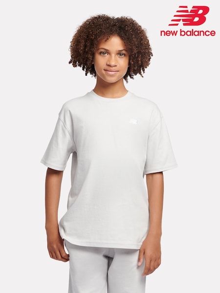 New Balance Grey Light Kids Jersey Small Logo 100% Cotton T-Shirt (AJ6532) | €27 - €32