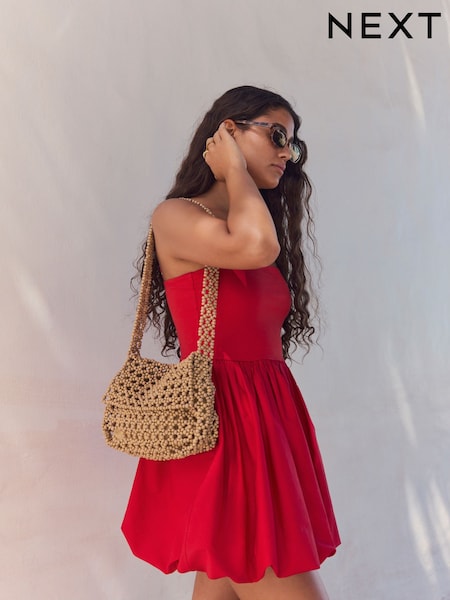 ניטרלי - 100% Cotton Beaded Shoulder Bag (AJ6568) | ‏113‏₪