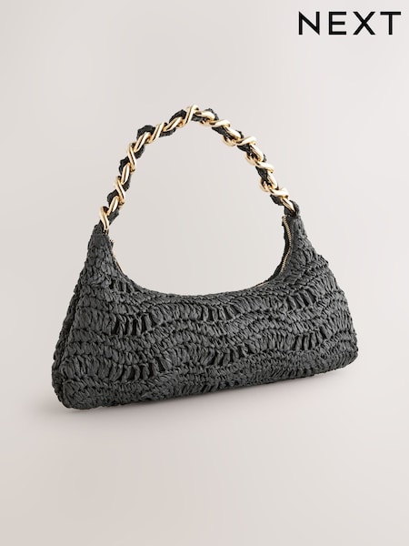 Black Raffia Chain Shoulder Bag (AJ6575) | 202 QAR