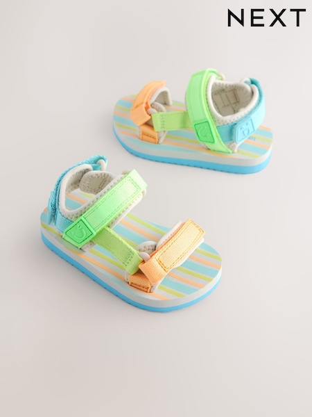Blue/Green Bright Stripe Wide Fit (G) Touch Fastening Adjustable Strap Tape Trekker Sandals (AJ6632) | AED66 - AED81