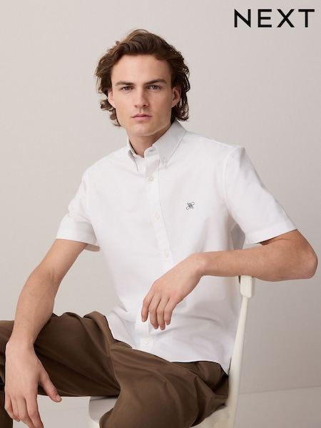 White Regular Fit 100% Organic Cotton Oxford Short Sleeve Shirt (AJ6656) | €28